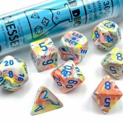 Common Ground Games Chessex Lab Dice Wave 5 7ct Polyhedral Set Festive Kaleidoscope/Blue (30047)