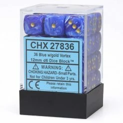Other Dice Chessex 12mm Vortex Blue/Gold 36ct D6 Set (27836)