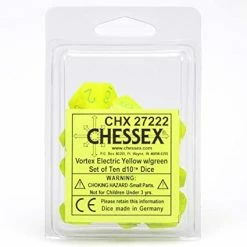 Other Dice Chessex Vortex Electric Yellow/Green 10ct D10 Set (27222)
