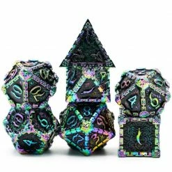 Common Ground Games Foam Brain Games 7ct Metal Polyhedral Dice Set Dagger Of Venom Rainbow Black