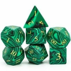 Common Ground Games Foam Brain Games 7ct Gemstone Polyhedral Dice Set Malachite With Gold Ink