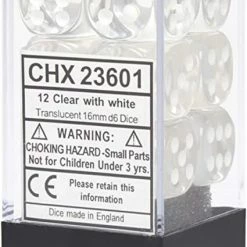 Other Chessex 16mm Translucent Clear/White 12ct D6 Set (23601)