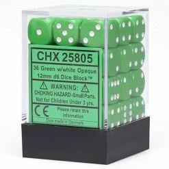 Other Chessex 12mm Opaque Green/White 36ct D6 Set (25805) Dice