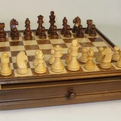 Other Board Games Chess Set With Drawer 15" Walnut And Maple