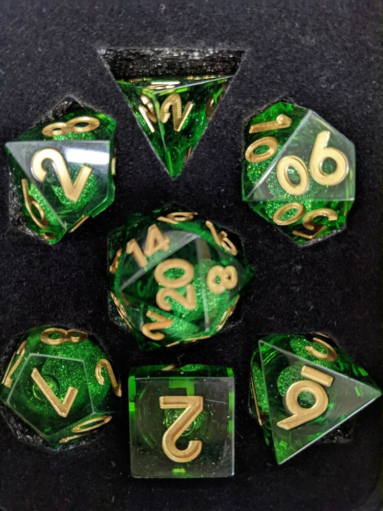 Common Ground Games Metallic Dice Games Elixir Dice Liquid Core 7ct Polyhedral Dice Set - Green