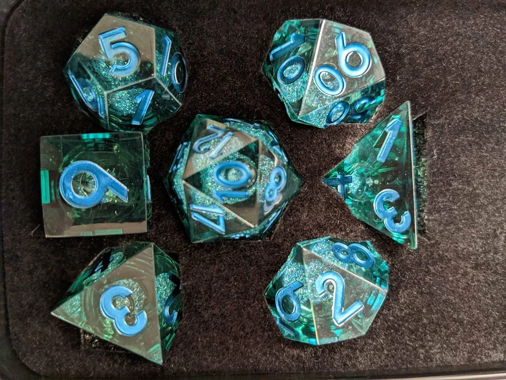 Common Ground Games Metallic Dice Games Elixir Dice Liquid Core 7ct Polyhedral Dice Set - Blue/Blue