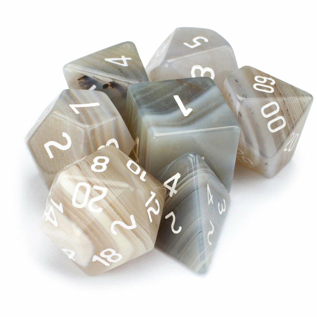 Other Gray Agate Semi-Precious Gemstone 7ct Polyhedral Dice Set