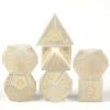 Common Ground Games Foam Brain 7ct Gemstone Polyhedral Dice Set White Cats Eye With Runes