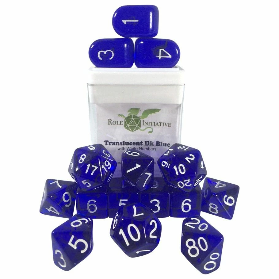 Common Ground Games Dice 15-Set Translucent Dark Blue/White