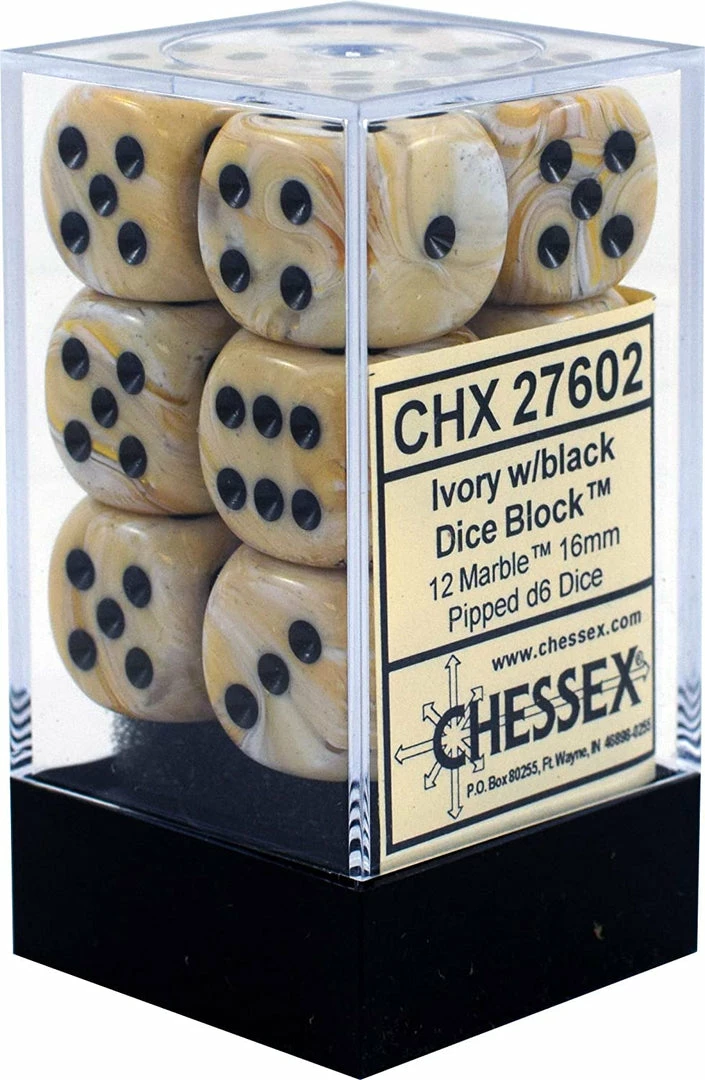 Other Chessex 16mm Marble Ivory/Black 12ct D6 Set (27602)