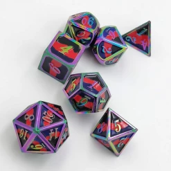 Other Dice For All 7pc Metal RPG Dice Set - Polyamorous Pride Flag With Rainbow Metal