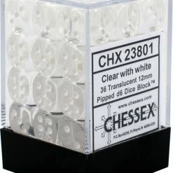 Other Chessex 12mm Translucent Clear/White 36ct D6 Set (23801) Dice