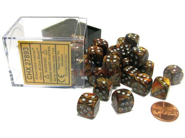 Other Dice Chessex 12mm Lustrous Gold/Silver 36ct D6 Set (27893)