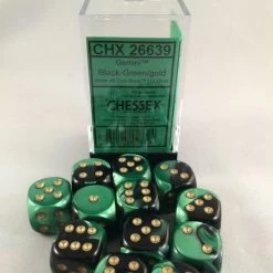 Other Dice Chessex 16mm Gemini Black Green/Gold 12ct D6 Set (26639)