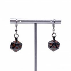 Other Dice D20 Earrings Black Lava
