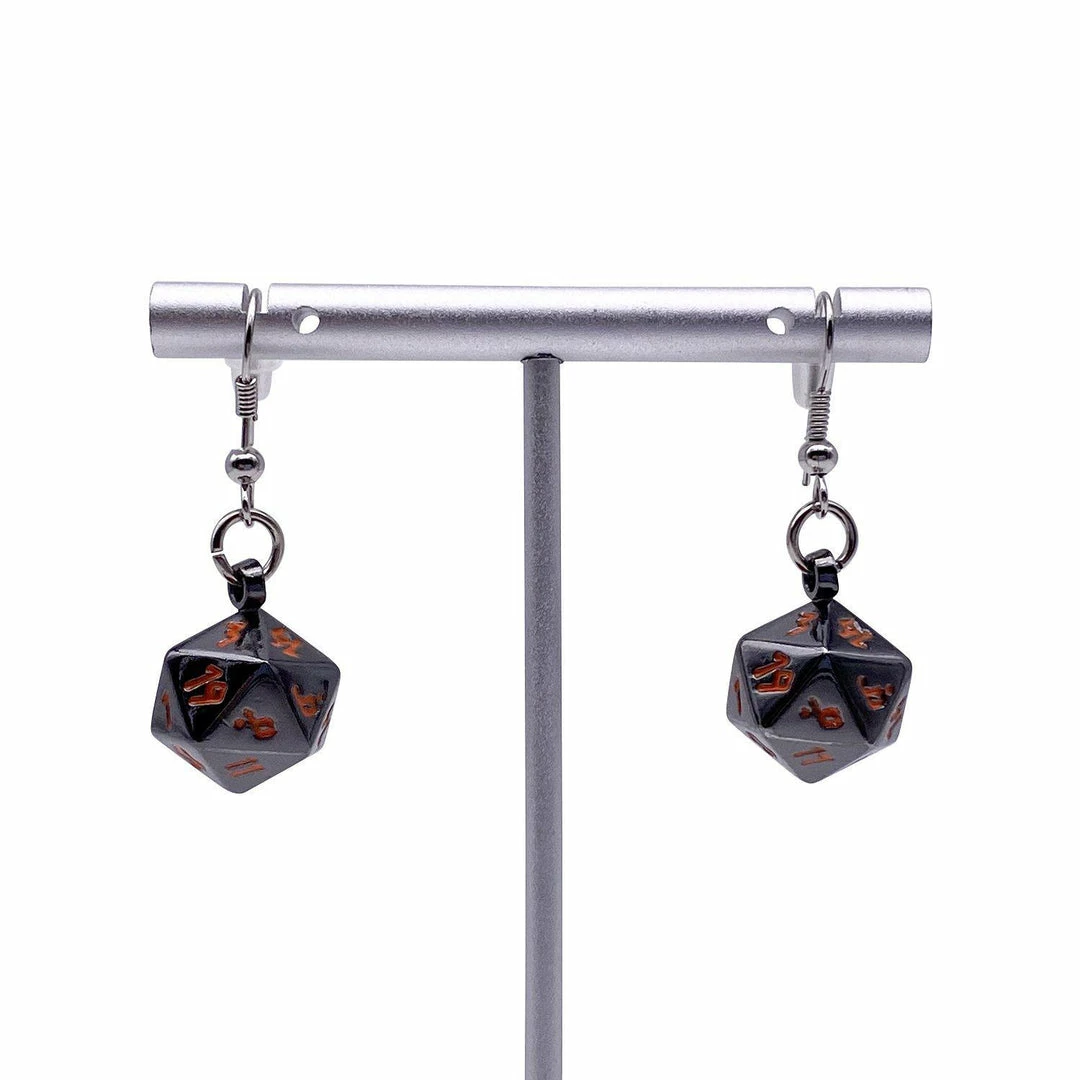 Other Dice D20 Earrings Black Lava