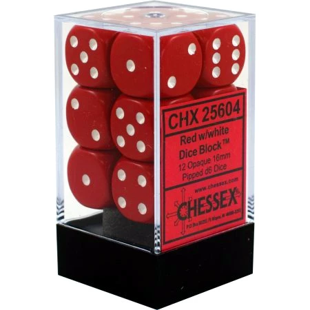 Other Chessex 16mm Opaque Red/White 12ct D6 Set (25604) Dice
