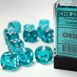 Other Dice Chessex 16mm Translucent Teal/White 12ct D6 Set (23615)