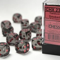 Other Chessex 16mm Translucent Smoke/Red 12ct D6 Set (23618) Dice
