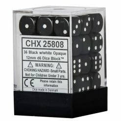 Other Chessex 12mm Opaque Black/White 36ct D6 Set (25808) Dice