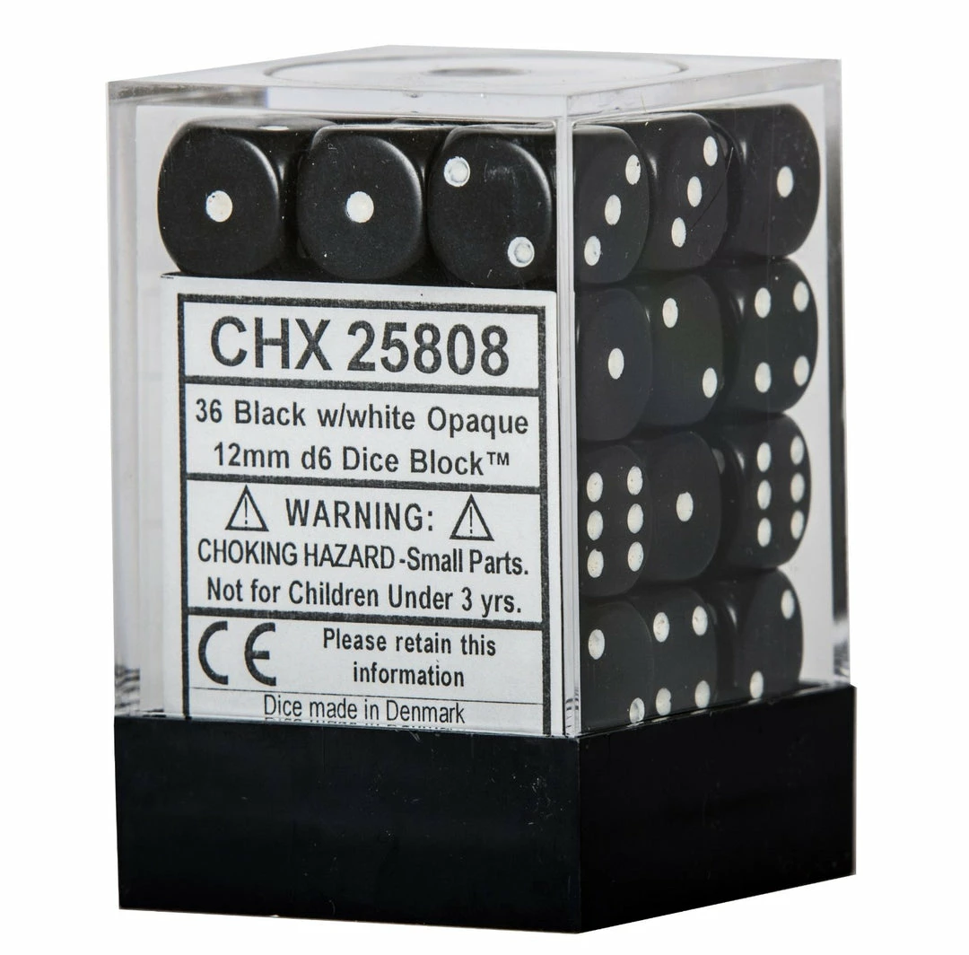 Other Chessex 12mm Opaque Black/White 36ct D6 Set (25808) Dice