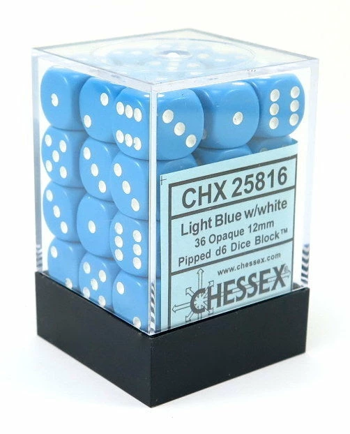 Other Chessex 12mm Opaque Light Blue/White 36ct D6 Set (25816) Dice