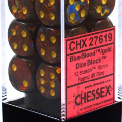 Other Chessex 16mm Scarab Blue Blood/Gold 12ct D6 Set (27619) Dice