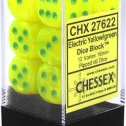 Other Dice Chessex 16mm Vortex Electric Yellow/Green 12ct D6 Set (27622)