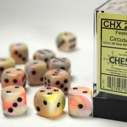 Other Chessex 16mm Festive Circus/Black 12ct D6 Set (27642) Dice