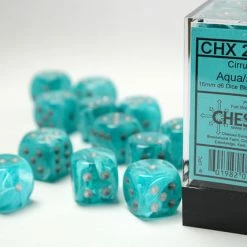 Other Chessex 16mm Cirrus Aqua/Silver 12ct D6 Set (27665) Dice