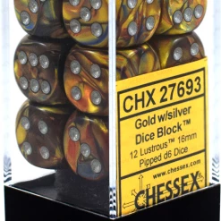 Other Dice Chessex 16mm Lustrous Gold/Silver 12ct D6 Set (27693)