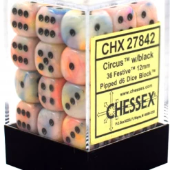 Other Chessex 12mm Festive Circus/Black 36ct D6 Set (27842) Dice