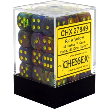 Other Chessex 12mm Festive Rio/Yellow 36ct D6 Set (27849) Dice