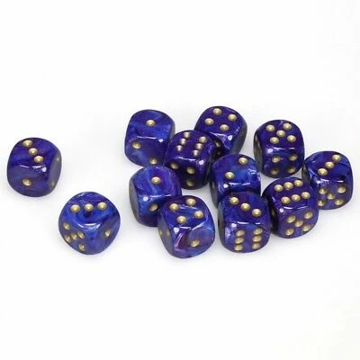 Other Dice Chessex 16mm Lustrous Purple/Gold 12ct D6 Set (27697)