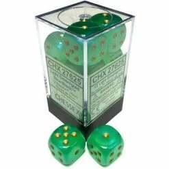 Other Dice Chessex 16mm Borealis Light Green/Gold 12ct D6 Set (27625)