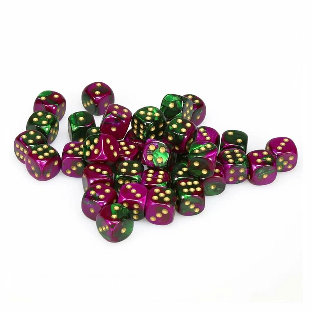 Other Chessex 12mm Gemini Green Purple/Gold 36ct D6 Set (26834) Dice