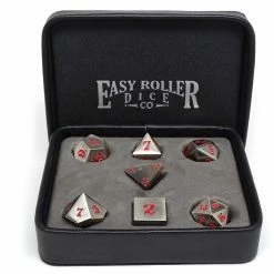Other Dice Easy Roller Metal Legendary Silver Red Signature Font 7ct Polyhedral Set