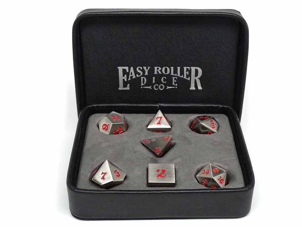 Other Dice Easy Roller Metal Legendary Silver Red Signature Font 7ct Polyhedral Set