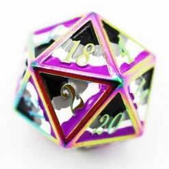 Other Dice For All Single Metal D20 - Asexual Pride Flag With Rainbow Metal