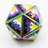 Other Dice For All Single Metal D20 - Nonbinary Pride Flag With Rainbow Metal
