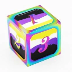 Other Dice For All Single Metal D6 - Nonbinary Pride Flag With Rainbow Metal