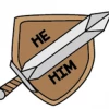 Other Dice Sword & Shield Pronoun Pins: He/Him