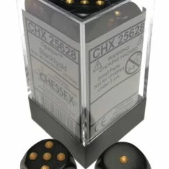 Other Chessex 16mm Opaque Black/Gold 12ct D6 Set (27628) Dice