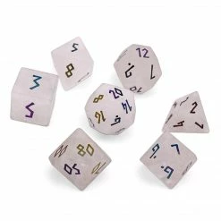 Common Ground Games Norse Foundry Gemstone 7ct Polyhedral Dice Set Raised Holographic Rose Quartz