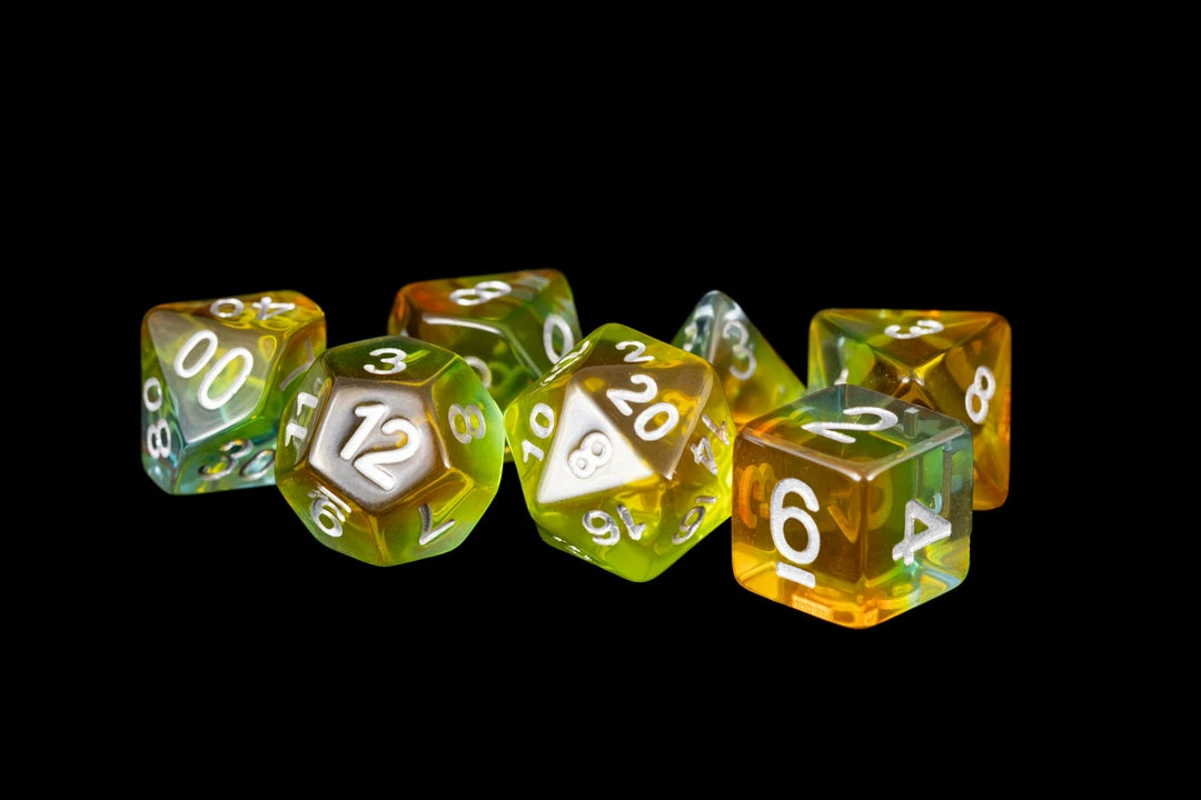 Other Metallic Dice Games Aurora Yellow/White 7ct Polyhedral Dice Set