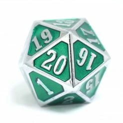 Other Die Hard Dice Metal Spindown D20 Shiny Silver Emerald