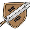 Other Dice Sword & Shield Pronoun Pins: She/Her