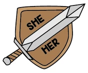 Other Dice Sword & Shield Pronoun Pins: She/Her