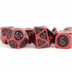 Other Metallic Dice Games Metal Red With Black Enamel Digital 7ct Polyhedral Dice Set