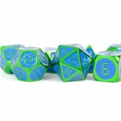 Other Metallic Dice Games Metal Green With Blue Enamel Digital 7ct Polyhedral Dice Set